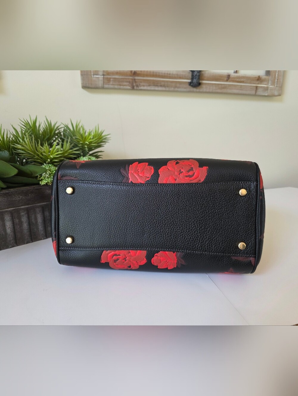 Coach Rowan Rose Print Large Satchel Crossbody Red Floral New Without Tags - Picture 10 of 15